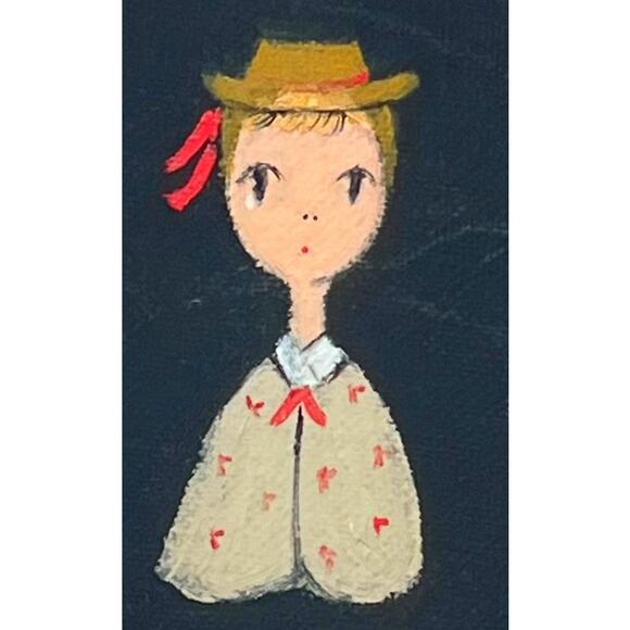 Vintage Folk Art Portraits - Set Of 3 Hand-Painted Oval Wood Plaques 1950's–60's - Picture 6 of 10